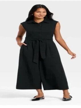 A New Day Cotton Blend Wide Leg One Piece Button Front Women's Jumpsuit Size XL